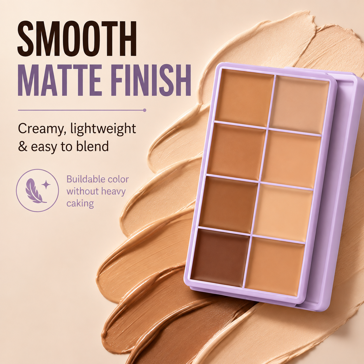 8-Color Cream Concealer Palette – smooth, buildable coverage for every skin tone, from fair to deep.