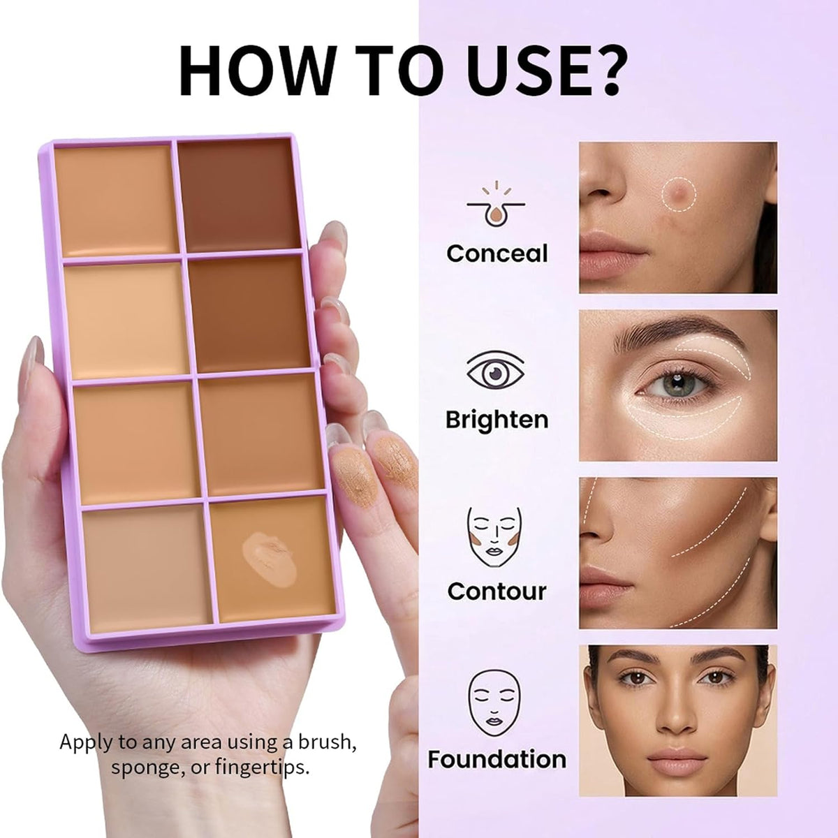 8-Color Cream Concealer Palette – smooth, buildable coverage for every skin tone, from fair to deep.
