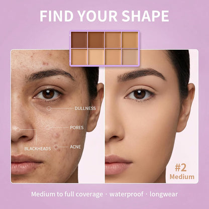 8-Color Cream Concealer Palette – smooth, buildable coverage for every skin tone, from fair to deep.