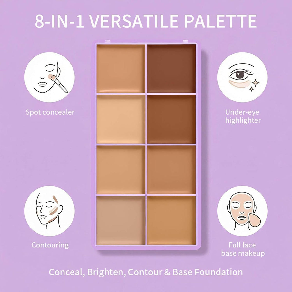 8-Color Cream Concealer Palette – smooth, buildable coverage for every skin tone, from fair to deep.