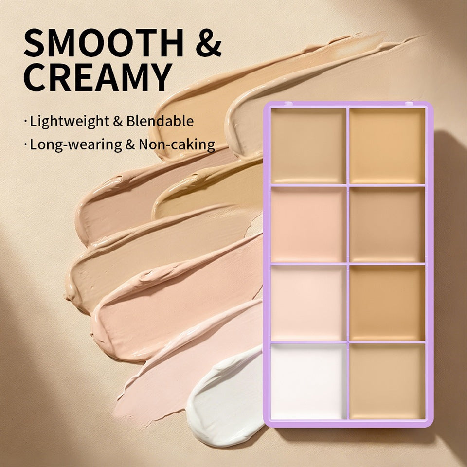 8-Color Cream Concealer Palette – smooth, buildable coverage for every skin tone, from fair to deep.