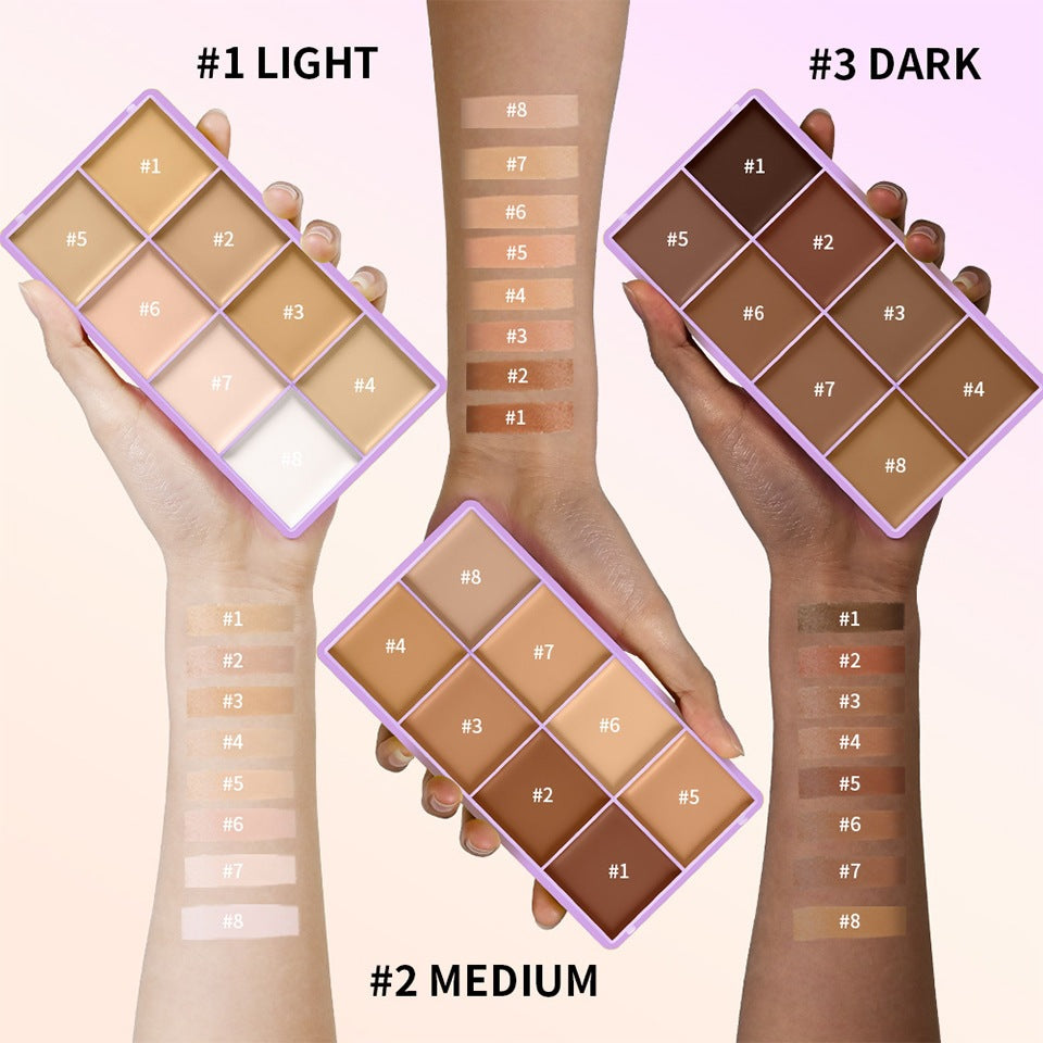 8-Color Cream Concealer Palette – smooth, buildable coverage for every skin tone, from fair to deep.