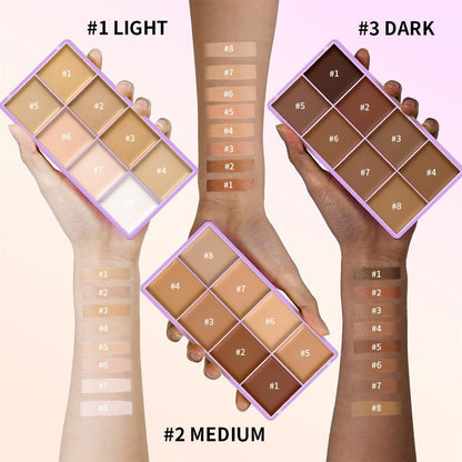 8-Color Cream Concealer Palette – smooth, buildable coverage for every skin tone, from fair to deep.