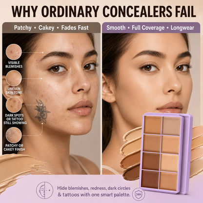 8-Color Cream Concealer Palette – smooth, buildable coverage for every skin tone, from fair to deep.