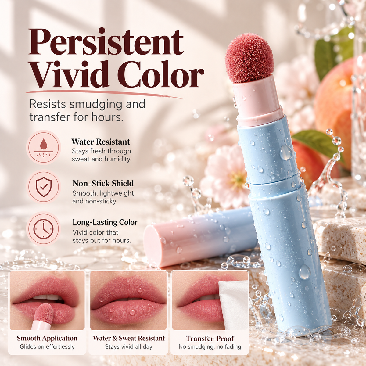 Soft Matte Finish Lipstick with Puff Applicator